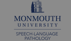 Gray background with a blue "Monmouth University Speech-Language Pathology" Logo